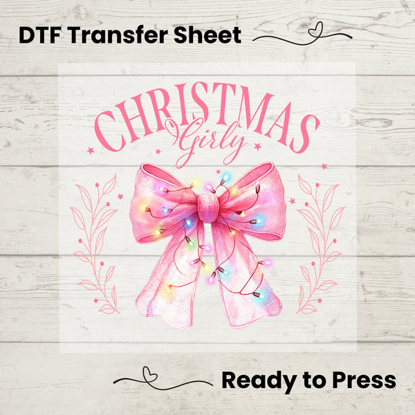 Coquette Christmas Girly DTF, Dtf Transfer Sheet, Ready to Press, Custom Dtf, Diy Heat Transfer, Coquette Aesthetic, Pink Bow Tee