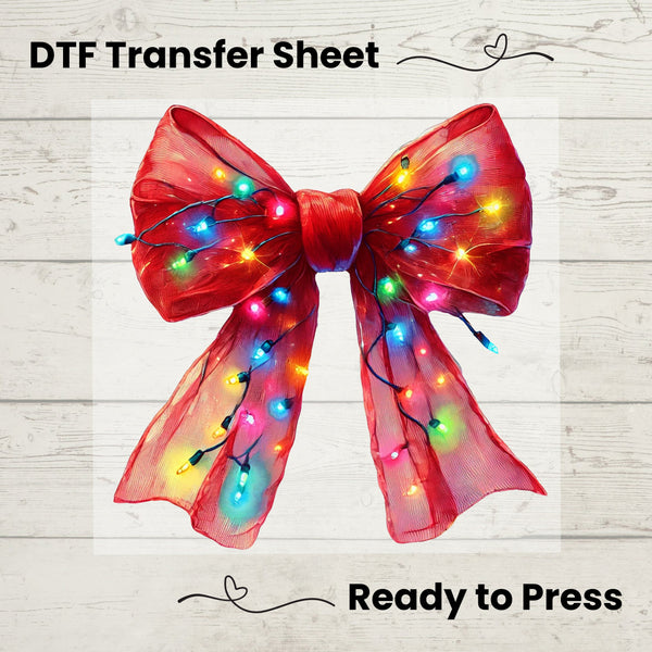Christmas Lights Coquette Bow DTF, Dtf Transfer Sheet, Ready to Press, Custom Dtf, Diy Heat Transfer, Coquette Aesthetic, Red Bow Tee