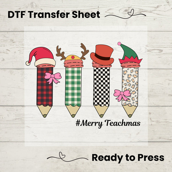 Merry Teachmas DTF, Dtf Transfer Sheet, Ready to Press, Custom Dtf, Diy Heat Transfer, Teacher Christmas Tee, Teacher Gift