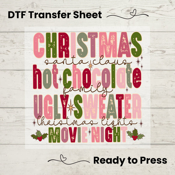 Christmas Hot Chocolate Quote Retro DTF, Dtf Transfer Sheet, Ready to Press, Custom Dtf, DIY Heat Transfer, Christmas Gift, Holiday Sweater