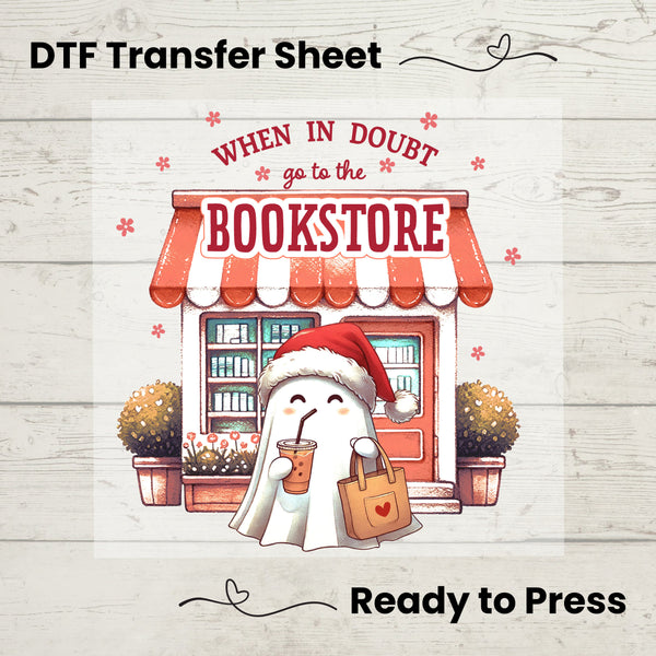 Christmas Bookstore Ghost DTF, Dtf Transfer Sheet, Ready to Press, Custom Dtf, DIY Heat Transfer, Book Lover Gift, Holiday Sweater