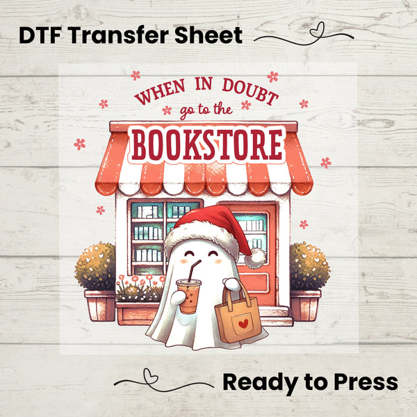 Christmas Bookstore Ghost DTF, Dtf Transfer Sheet, Ready to Press, Custom Dtf, DIY Heat Transfer, Book Lover Gift, Holiday Sweater