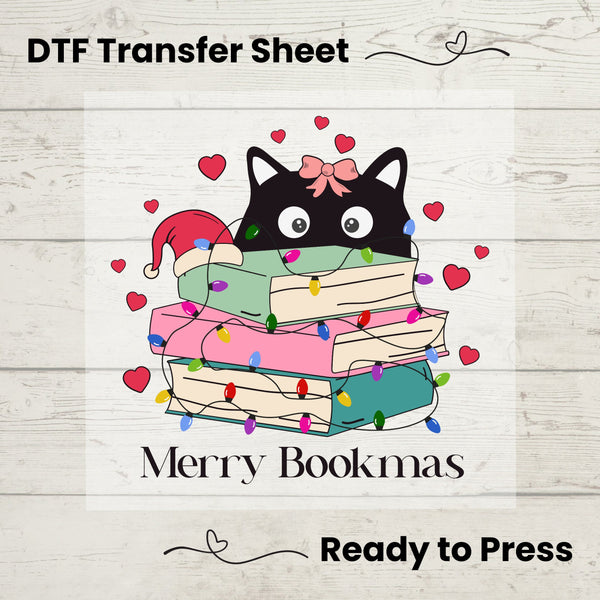 Merry Bookmas DTF, Dtf Transfer Sheet, Ready to Press, Custom Dtf, Diy Heat Transfer, Holiday Crafts, Christmas, Booklover Gift