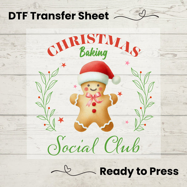 Christmas Baking Social Club DTF, Dtf Transfer Sheet, Ready to Press, Custom Dtf, Diy Heat Transfer, Christmas Baking, Baker Gifts