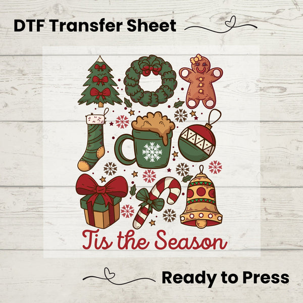 Tis the Season Retro Coquette, Dtf Transfer Sheet, Ready to Press, Custom Dtf, Diy Heat Transfer, Coquette Aesthetic, Christmas Tee