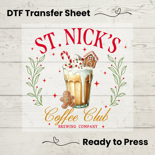 Vintage Christmas Coquette Coffee DTF, Dtf Transfer Sheet, Ready to Press, Custom Dtf, Heat Transfer, St Nicks Coffee Club, Christmas Tee