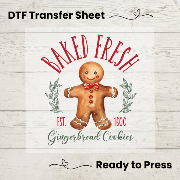 Baked Fresh Gingerbread Cookies DTF, Dtf Transfer Sheet, Ready to Press, Custom Dtf, DIY Heat Transfer, Christmas Gift, Holiday Sweater