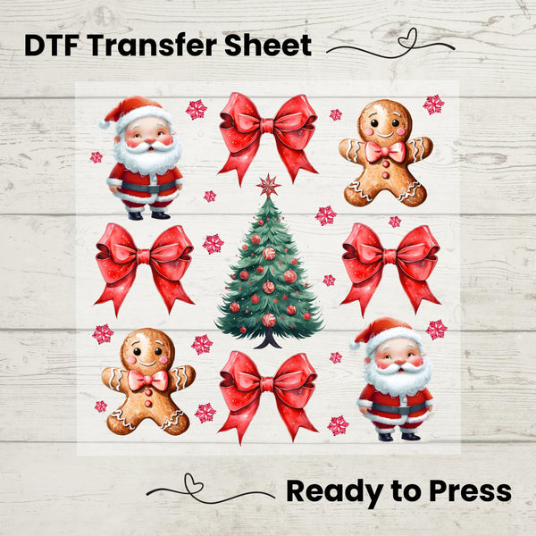 Coquette Red Christmas Bows Gingerbread DTF, Transfer Sheet, Ready to Press, Custom Dtf, DIY Heat Transfer, Christmas Gift, Holiday Sweater