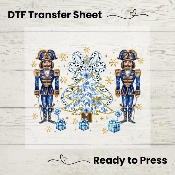 Blue Nutcracker Christmas Tree DTF, Dtf Transfer Sheet, Ready to Press, Custom Dtf, Diy Heat Transfer, T-Shirt Transfer, Holiday Sweater