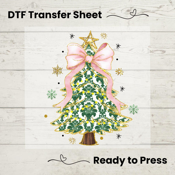 Coquette Glitter Christmas Tree DTF, Dtf Transfer Sheet, Ready to Press, Custom Dtf, Diy Heat Transfer, Holiday Craft, Christmas Tree Shirt