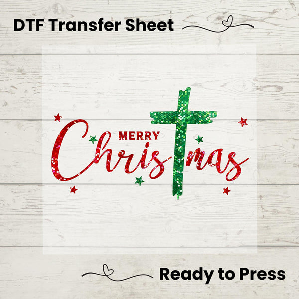 Merry Christmas DTF, Dtf Transfer Sheet, Ready to Press, Custom Dtf, Diy Heat Transfer, Christmas Gift,   Holiday Crafts, Glitter Faith Tee