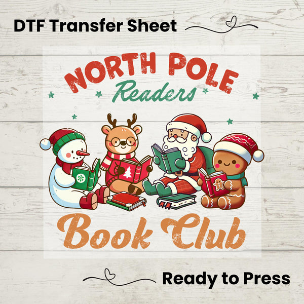 North Pole Readers Book Club DTF, Dtf Transfer Sheet, Ready to Press, Custom Dtf, Holiday Crafts, Booklover Gift, Christmas Gift