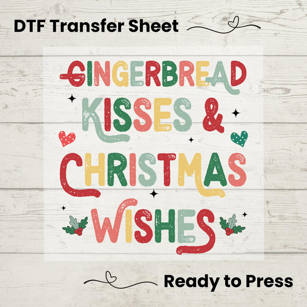 Gingerbread Kisses & Christmas Wishes  DTF, Transfer Sheet, Ready to Press, Custom Dtf, DIY Heat Transfer, Christmas Gift, Holiday Sweater