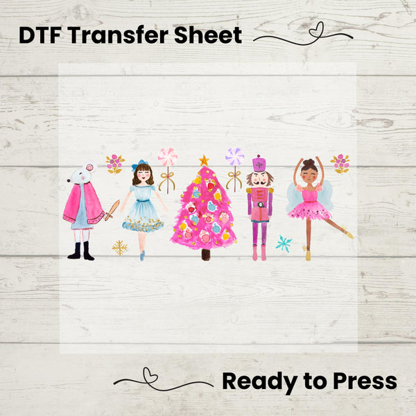 Pink Nutcracker Christmas DTF, Dtf Transfer Sheet, Ready to Press, Custom Dtf, DIY Heat Transfer, Ballet Lover Gift, Holiday Sweater