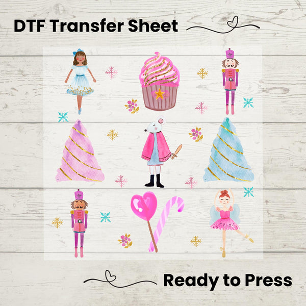 Pink Nutcracker Christmas DTF, Dtf Transfer Sheet, Ready to Press, Custom Dtf, DIY Heat Transfer, Ballet Lover Gift, Holiday Sweater