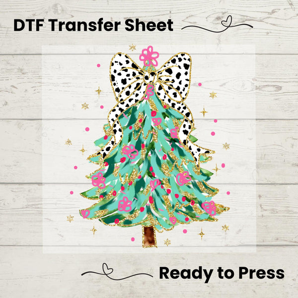 Coquette Glitter Christmas Tree DTF, Dtf Transfer Sheet, Ready to Press, Custom Dtf, Diy Heat Transfer, Holiday Craft, Christmas Tree Shirt
