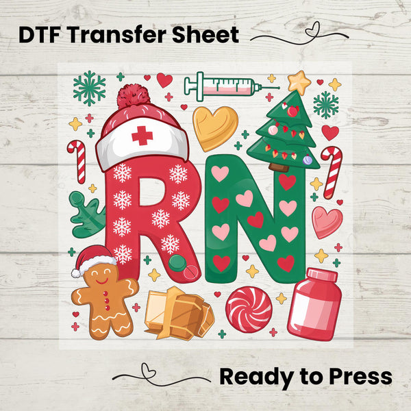 Nurse Christmas DTF, Dtf Transfer Sheet, Ready to Press, Custom Dtf, Diy Heat Transfer, RN Holiday Shirts, Christmas Nurse Tshirt
