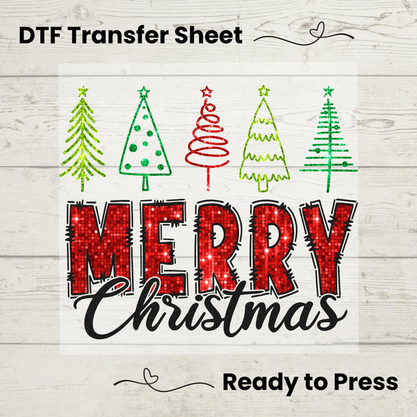 Merry Christmas DTF, Dtf Transfer Sheet, Ready to Press, Custom Dtf, Diy Heat Transfer, Glitter Holiday Craft, Christmas Tree Sweater