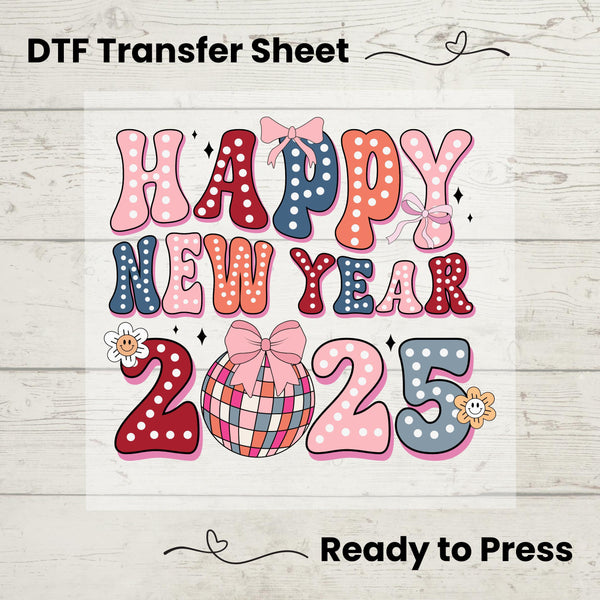 New Year 2025 Retro DTF, Dtf Transfer Sheet, Ready to Press, Custom Dtf, Heat Transfer, New Years Shirt, Holiday Craft, Disco Ball 2025
