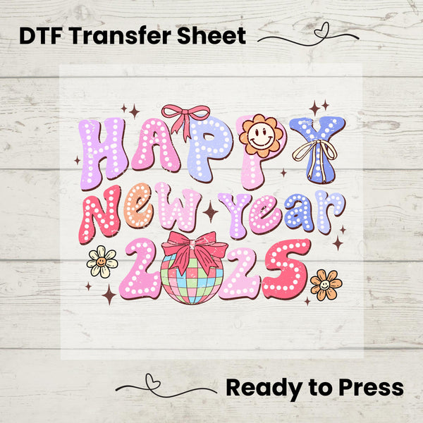 New Year 2025 Retro DTF, Dtf Transfer Sheet, Ready to Press, Custom Dtf, Heat Transfer, New Years Shirt, Holiday Craft, Disco Ball 2025
