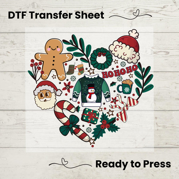 Retro Christmas Groovy Heart Shape DTF, Dtf Transfer Sheet, Ready to Press, Custom Dtf, Diy Heat Transfer, Holiday Crafts, Holiday Sweater
