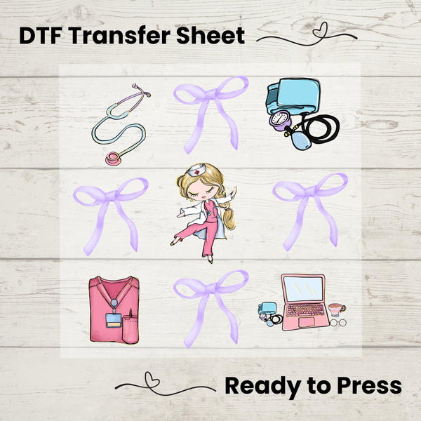 Coquette Nurse DTF, Dtf Transfer Sheet, Ready to Press, Custom Dtf, Diy Heat Transfer, Coquette Aesthetic  Shirt, Nurse Gift