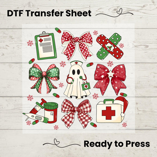 Christmas Coquette Nurse DTF, Dtf Transfer Sheet, Ready to Press, Custom Dtf, Diy Heat Transfer, Holiday Shirts, Holiday Sweater, Nurse Gift
