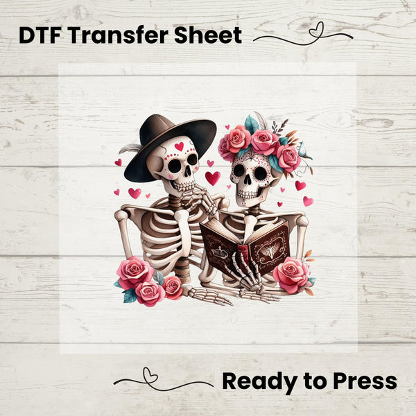 Skeleton Book Lover Valentines Day DTF, Dtf Transfer Sheet, Ready to Press, Custom Dtf, Diy Heat Transfer, Valentines Day, Book Lover Gift