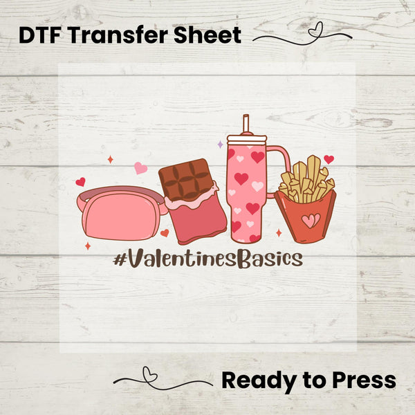 Valentines Basics DTF, Dtf Transfer Sheet, Ready to Press, Custom Dtf, Diy Heat Transfer, Valentines Day, Pink Bag Chocolate, Pink Cup
