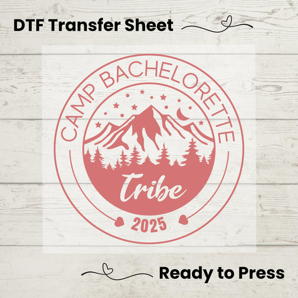 Camp Bachelorette Tribe DTF Transfer Sheet, Mountain Bride Crew Design, Camping Bach Party Iron On Decal, Bridal Squad Ready to Press