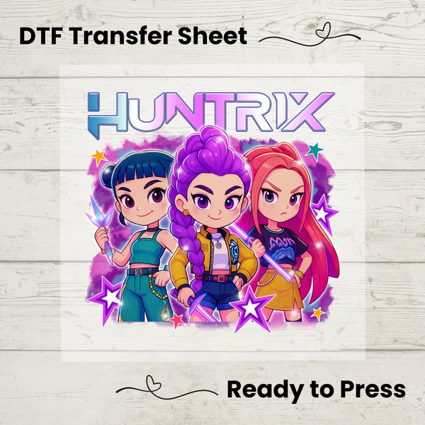 Kpop Demon Hunters DTF, Dtf Transfer Sheet, Ready to Press, Custom Dtf, Diy Heat Transfer,  Huntrix T-Shirt, Kpop Movie Fan Gift