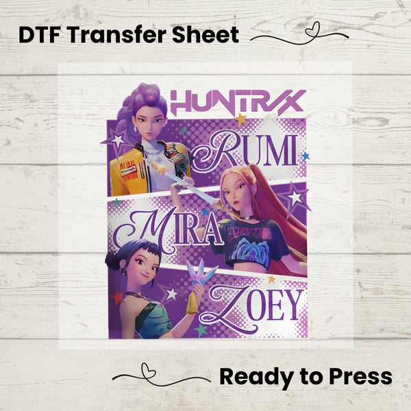 Kpop Demon Hunters DTF, Dtf Transfer Sheet, Ready to Press, Custom Dtf, Diy Heat Transfer,  Huntrix T-Shirt, Kpop Movie Fan Gift, Derpy Tee