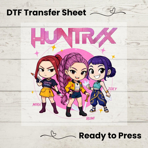 Kpop Demon Hunters DTF, Dtf Transfer Sheet, Ready to Press, Custom Dtf, Diy Heat Transfer,  Huntrix T-Shirt, Kpop Movie Fan Gift, Derpy Tee