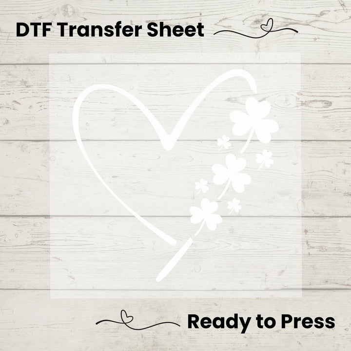 St. Patrick’s Day Heart DTF Transfer – Irish shamrock heat press design for t-shirts, hoodies, and tote bags, ready to press.