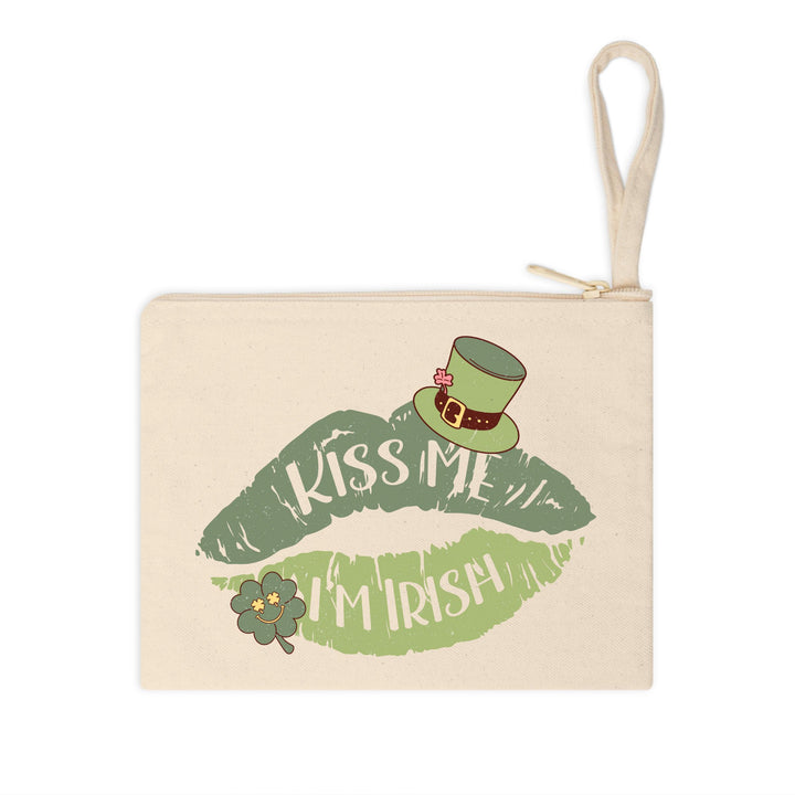 Kiss Me I'm Irish DTF Transfer featuring green lips, shamrock, and leprechaun hat for St. Patrick's Day apparel DIY projects.