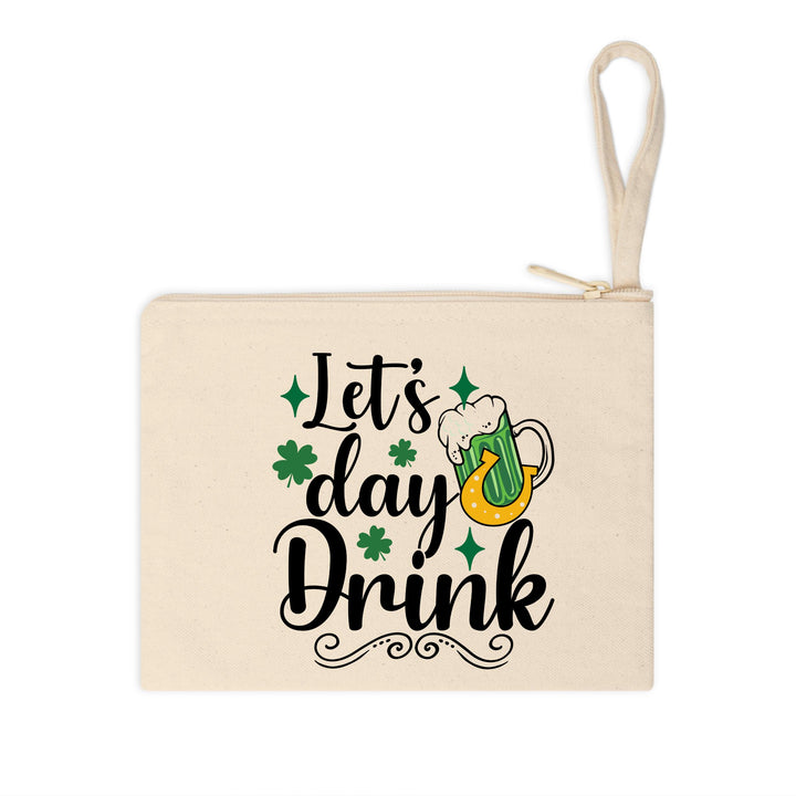 Funny Let’s Day Drink St. Patrick’s Day DTF transfer featuring shamrocks, a lucky horseshoe, and a festive green beer mug for DIY matching shirts.