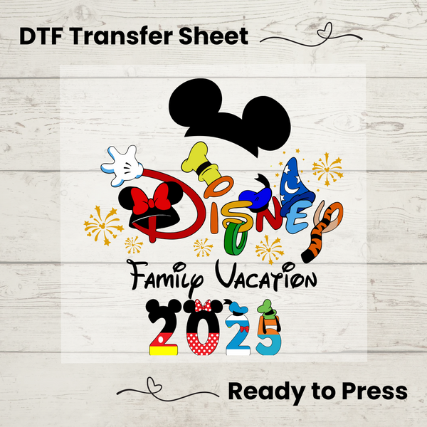 Disney Trip 2024 DTF Transfer – Ready-to-press Mickey Ears heat transfer for DIY vacation shirts.