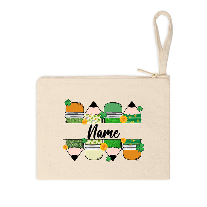 Personalized St. Patrick’s Day Teacher DTF Transfer – Custom name shamrock heat transfer featuring school elements and festive Irish design